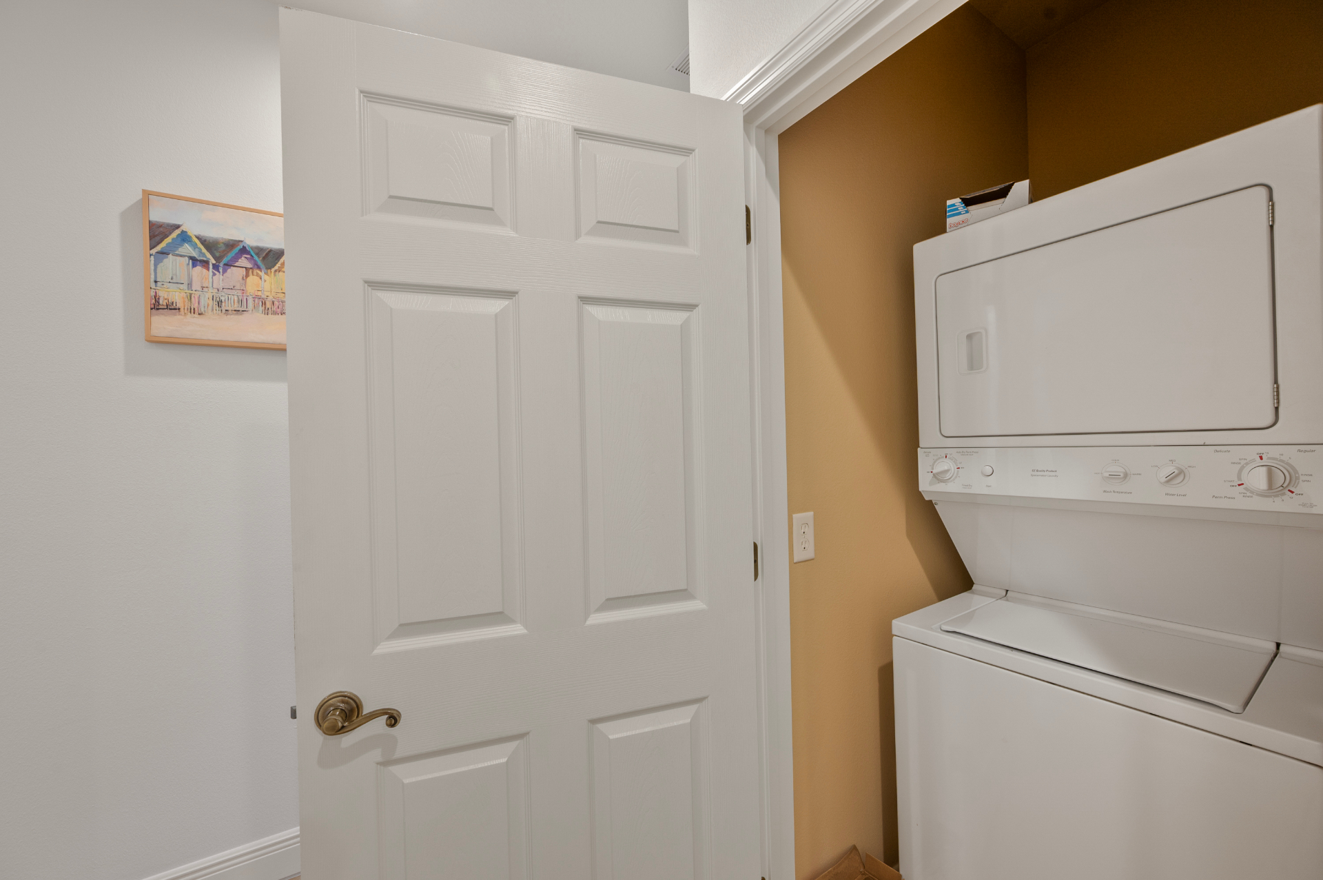 Stacked washer and dryer inside the home